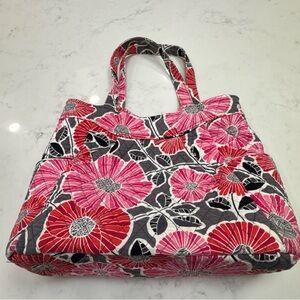 Vera Bradley Cherry Blossoms Red Pink Tote Bag Large Zippered Handbag